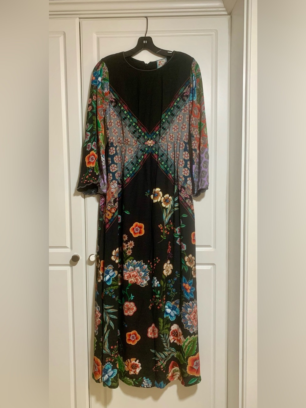 Johnny Was Black Floral Maxi Dress with Multicolor Blooms